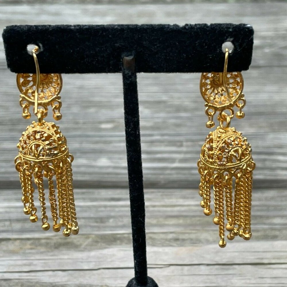Jhumka Gold Tone Women Earrings Fashion Ear Jewelry Traditional Earrings - Picture 4 of 10